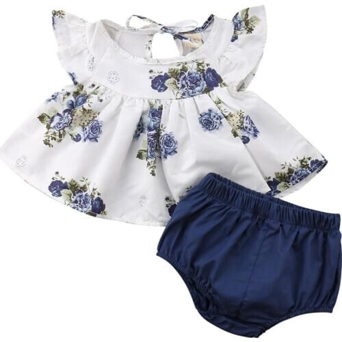 Pudcoco Newborn Infant Baby Girl Clothes Floral Ruffles Dress Tops Harem Shorts Pants Outfits Baby Summer Clothing 0-24M