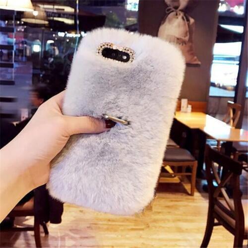 LaMaDiaa Furry Rabbit Fur Phone Case with Ring Holder For Huawei P20 Lite P30 P40 Pro Honor 20 8 9 lite 9X Cover Capa Back Cover