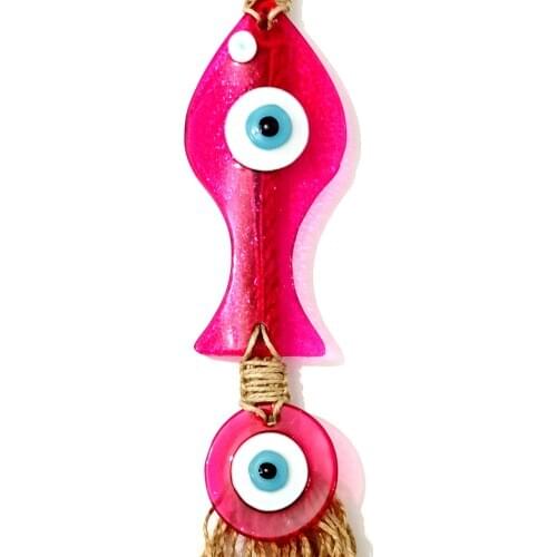 Pink Color Evil Eye Beaded Glass Fish Model Handmade Decorative Souvenirs