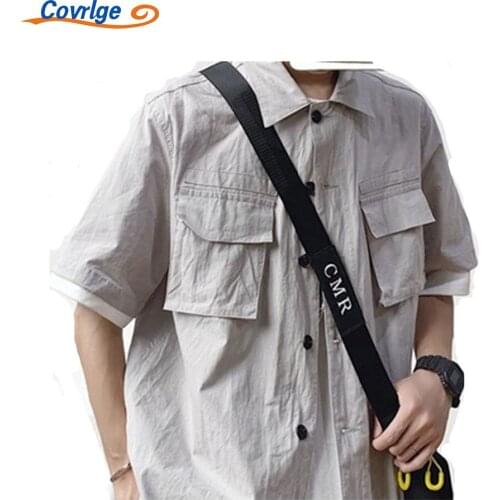 Covrlge New Hot Short Sleeve Mens Shirt Summer Trendy Casual Fashion Daily Button Up Fashion Tooling Pocket Clothing MCS150