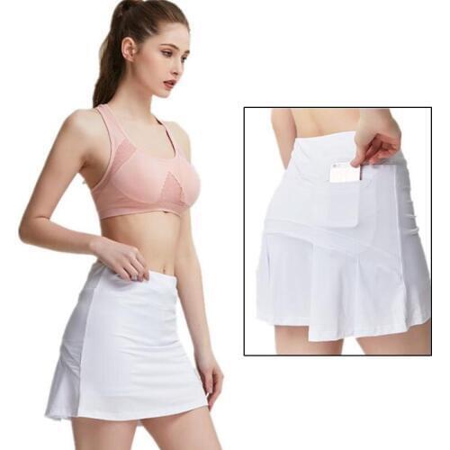 S-XXXL Tennis Skirts with Phone Pocket Badminton Golf Skirt High Waist Fitness Shorts Women Athletic Running Gym Sport Skorts