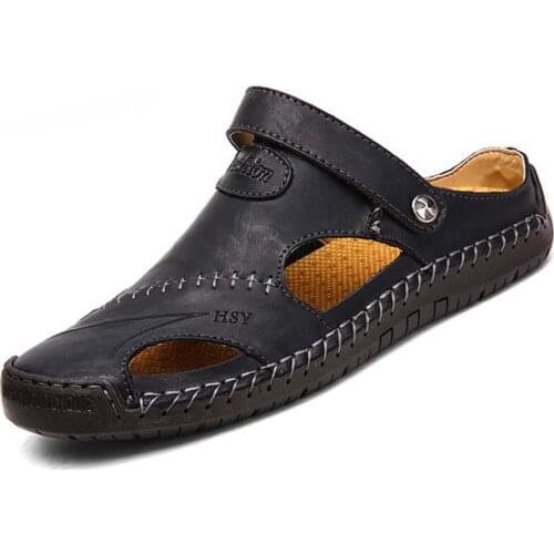 Classic Summer Mens Sandals Genuine Leather Sandals Breathable Rome Male Outdoor Beach Slippers Soft Men Beach Sandals Hot Sale