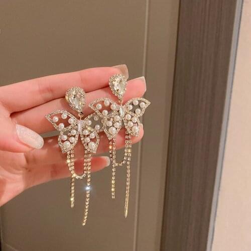 Korean Fashion Butterfly Zircon Crystal Earrings for Women Shining Rhinestone Dangle Earrings Statement Jewelry Gifts