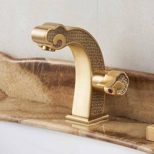 Basin Faucets Antique Bronze/Black Oil Carved Brass Faucet Hot Cold Sink Faucet Mixer Kitchen Tap Bathroom Faucet Lavatory Mixer