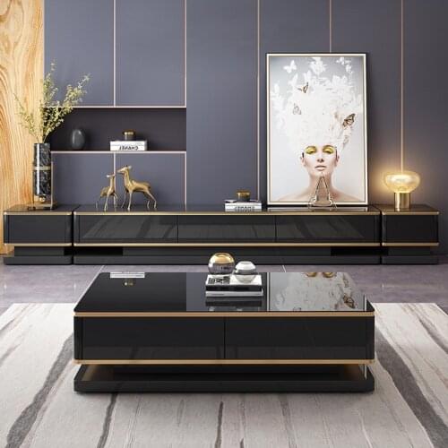 Modern high-end furniture rock slab marble coffee table TV cabinet combination