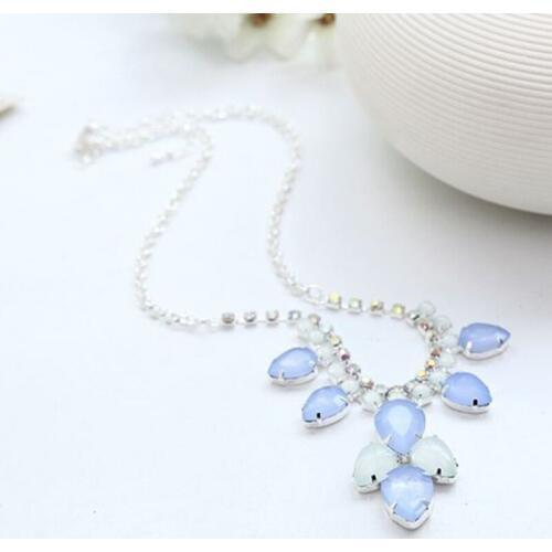 Rhinestone with blue water droplets silver Color plating necklaces #N036