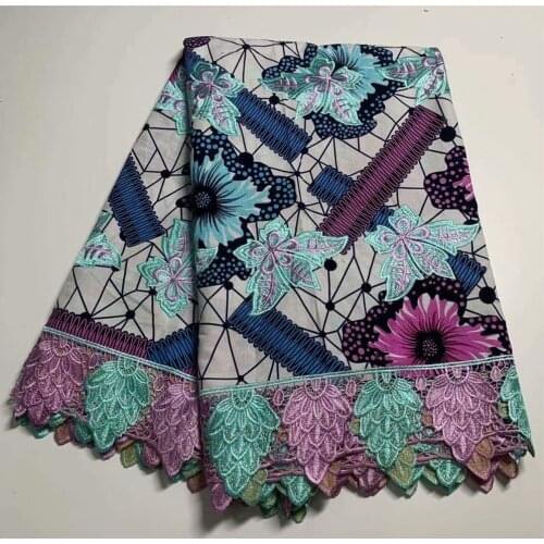 Fabric African Real Wax Print Embroidery African Wax Lace Fabric Nigeria Cotton Wax Lace Fabric for Sewing Clothes 6Yards d22-65
