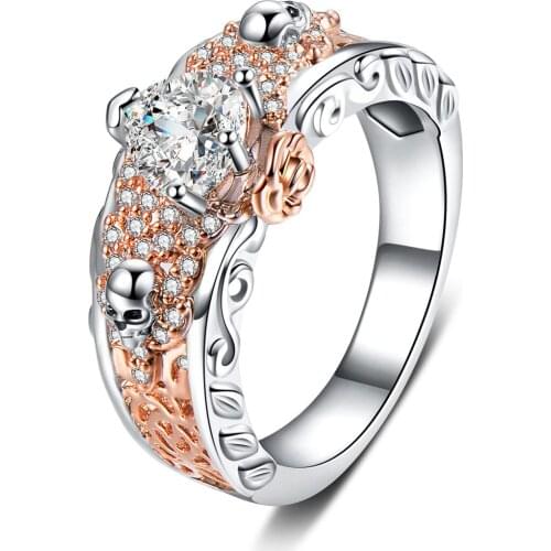 UFOORO Retro Punk Skull Ring Ladies Fashion Zircon Ring Two Color Plated Ring wholesale