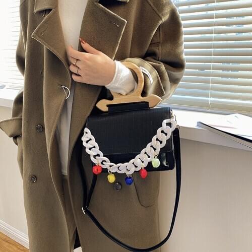Winter Fashion Womens Shoulder Bag Pu Female Simple Small Crossbody Bag Colour Solid Wood Handbag Messenger Pendant Small Bags