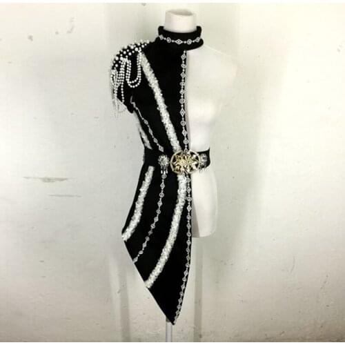 Women Singer Performance Stage Wear Nightclub Ds Gogo Individuality Unilateral Suit Pole Dancing Costume Bar Rave Outfit VDB3591