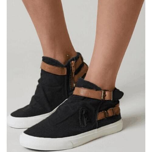 Womens Loafer 2020 New Autumn Denim Flats Womens Shoes Ladies Loafers Canvas Women Sneakers Black Plus Size 43 Zipper