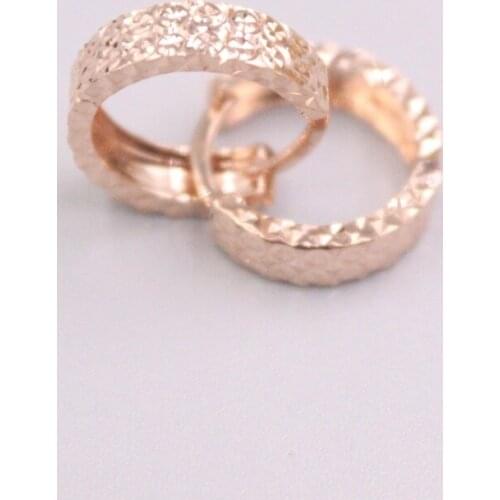 Real Pure 18K Rose Gold Earrings Two Rows Carved Flower Hoop Earrings 2.4g For Woman Gift