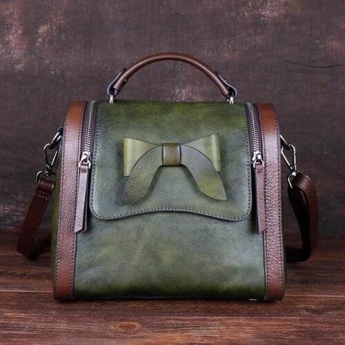 Natural Skin Women Shoulder Crossbody Bags Flag Bow Luxury Pouch Female Messenger Real Genuine Leather Tote Bag Vintage Handbag