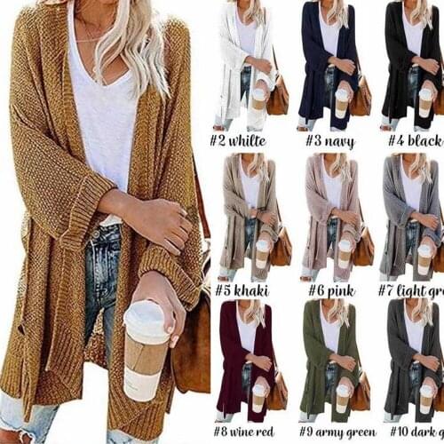 Womens Loose Long Cardigans Autumn Winter Oversized Long Sleeve Solid Knitted Sweater Coats WDC5773