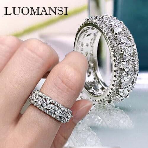 Luomanis 100% S925 Sterling Silver Sparkling High Carbon Diamond Women Ring Wedding Engagement Party Fine Jewelry