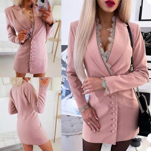 Sexy Pink Lace Women Short Blazer Dress Slim Fit Office Lady Party Prom Jacket Red Carpet Leisure Outfit Coat Only One Piece