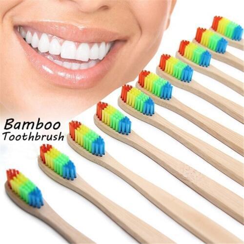 Natural Bamboo Handle Toothbrush Rainbow Colorful Whitening Soft Bristle Bamboo Toothbrush Eco-friendly Teeth Brush Oral Care