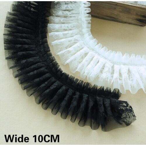 10CM Wide Luxury Double Layers Thicken 3d Pleated Eyelash Lace Embroidered Fringe Ribbon DIY Dress Collar Cuffs Sewing Trimmings