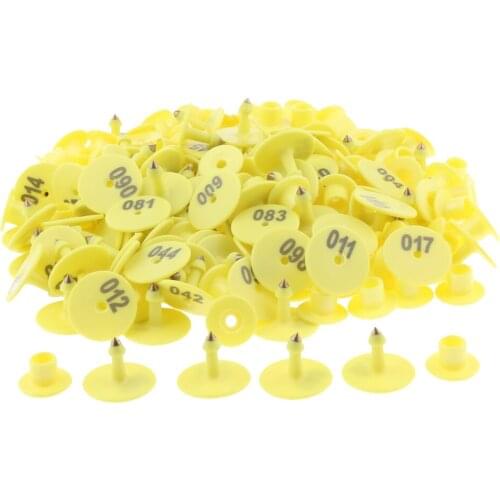 100PCS 001-100 Pre Numbered Livestock Ear Tag for Pig Goat Cow Sheep Yellow