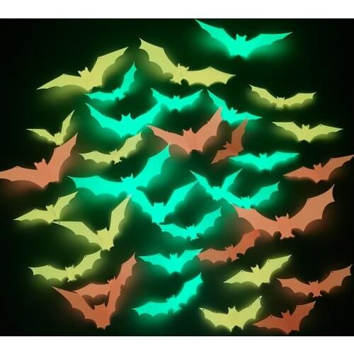 12pcs/Set 3D Luminous Bat Wall Stickers Halloween Party Decoration PVC Stickers Living Room Window Home Decor Wall Decals