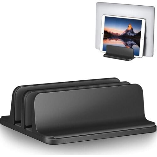 2 Slot Vertical Laptop Stand Adjustable Tablet Laptop Holder Aluminum Alloy Cooler Space-Saving Fits for Most Laptop