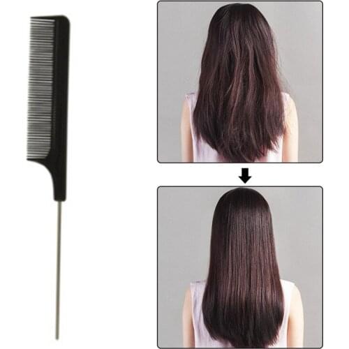 21.7cm Length Fashion Black Tooth Fine Comb High Quality Metal Broaches Anti-static Hairbrush Pro Salon Hair Style Tail Rat Comb