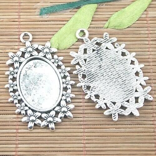 3colors flowers rim oval shaped cabochon settings(caobhon size 18x25mm) one lot 4pcs