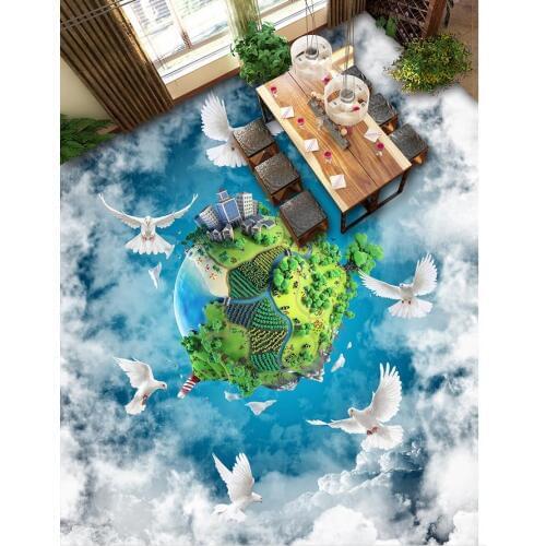 3d flooring Color Cloud Earth Pigeon Sky 3D Floor Painting pvc floor wallpaper 3d floor painting wallpaper