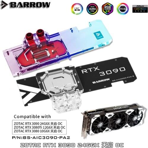 Barrow Water Cooling GPU Water Block For ZOTAC RTX 3090 TQ OC,Full Cover Graphics Card,VGA Radistor,BS-AIC3090-PA2