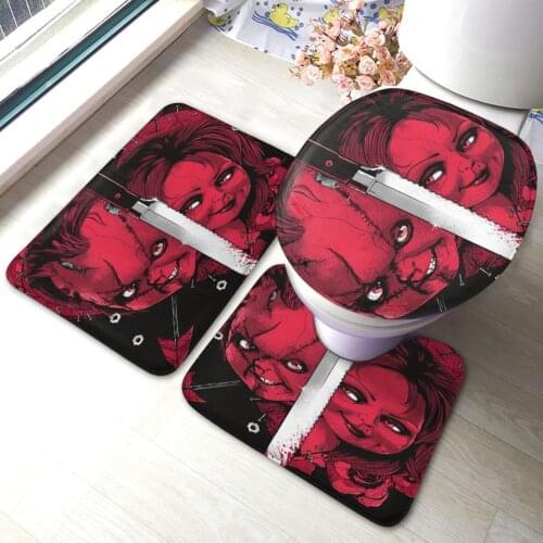 Chucky Bath Mat Polyester Door 3 Piece Bathroom Mat Set Soft Vintage Bathroom Rug
