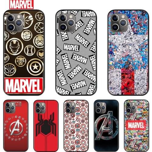 Marvel Logo Fashion For Apple iPhone 12 11 XS Pro Max Mini XR X 8 7 6 6S Plus 5 SE 2020 Silicone Black Cover Phone Soft Case
