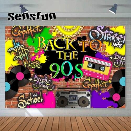 Sensfun Back To The 90s Photography Backdrop Retro Graffiti Disco Adult Birthday Party Background For Photo Studio Customized