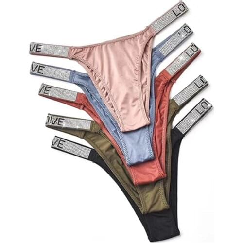 Women Thongs Sexy Rhinestones letter Diamonds G-string Thong Low Waist Lingerie Shorts Briefs T-back Fitness Triangle Panties