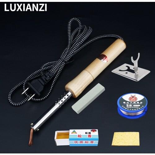 LUXIANZI Electric Soldering Iron welding kits With Wood Handle Cramic heating Core Copper Solder iron tip Welding Repair Tools