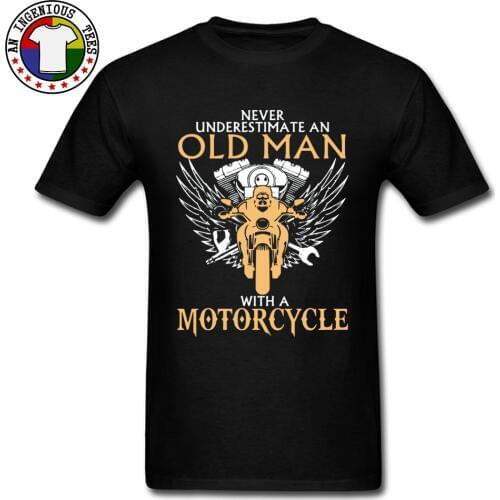 Grandpa Motorcycle T Shirt Vintage Rider Biker Father Tshirts Never Underestimate Old Man With A Motorcycle Plus Size T-Shirt