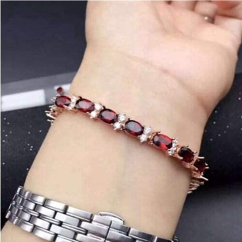 Garnet chain bracelet Free shipping Real natural red garnet 925 sterling silver Luxury bracelets Gem Size 5*7mm 15pcs