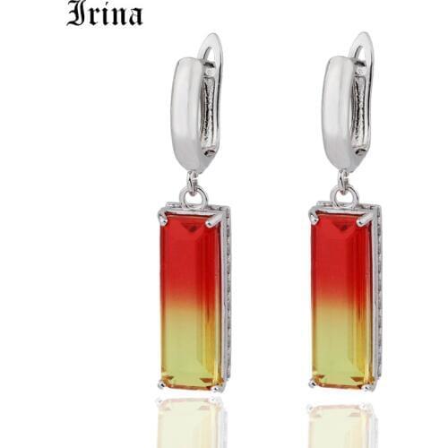 Irina White Gold Color 10 Colourful Zircon Long Dangle Earrings Women Wedding Big Earring Jewelry Accessories