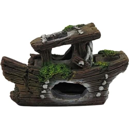 Aquarium Artificial Shipwreck Decorations Fish Tank Hideout Landscape Resin Sunken Ship Ornaments