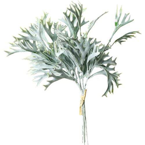 6Pcs/bundle flocked Antlers grass plastic Artificial flowers for home hotel wedding DIY decoration fake plants wreath leaf