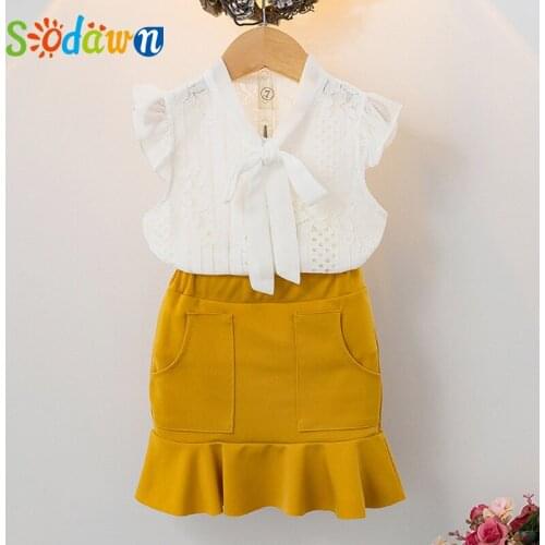 Sodawn Kids Girls Clothing Sets Summer NEW Children Clothes Outfits Sweet Lace Tops+Shorts 2Pcs Toddler Clothes