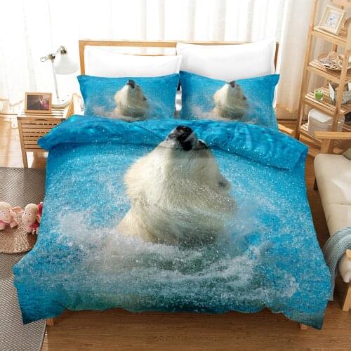 Aniaml Polar Bear Bedding Sets Cute Duvet Quilt Cover Set Soft Comforter Bed Linen Pillowcase King Queen Size Fo Kids Adults