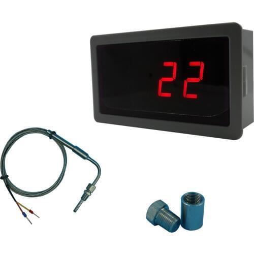 Red LED Gauge with EGT Temperature Sensors & Weld Bund Combo Kit in Fahrenheit Celsius Adjustable Universal Use PT100 K J E