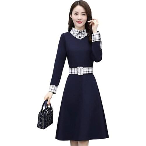 M-4XL Plus Size Long-Sleeved Womens Dress Spring Autumn New Temperament Elegant Waist Base Skirt Shirt Knitted Dresses Female