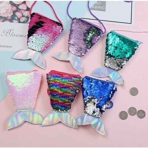 Fashion Cute Kid Girl Colorful Change Sequin Mermaid Bling Bling Tail Bag Wallet Purse Pouch Notecase