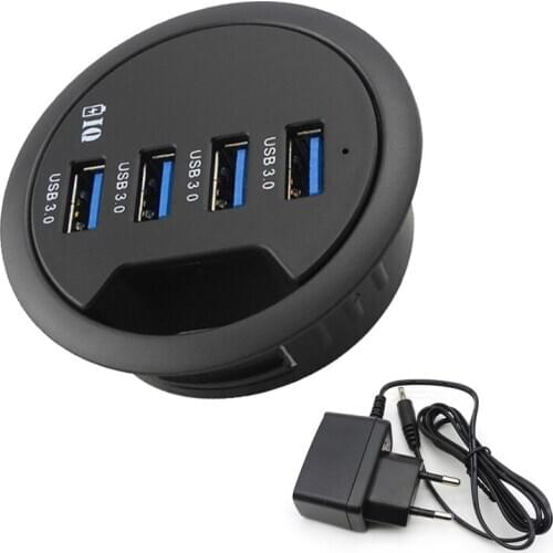 Mounting In-Desk 4 Ports USB 3.0 Hub Desk Adapter Multi Splitter for Desktop PC