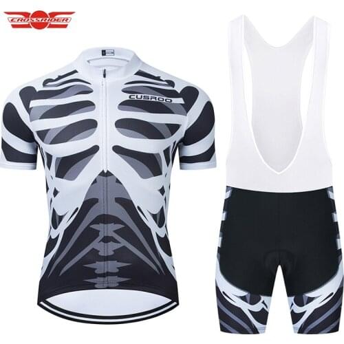 Crossrider 2021 Black Skull Cycling Jersey Set MTB Shirt Bike Clothing Breathable Bicycle Clothes Mens Short Maillot Culotte