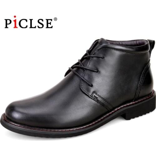 Natural Cow Leather Shoes Men Ankle Boots Genuine leather men boots Business shoes men winter boots warm snow boots hombre