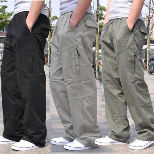 New arrival Summer casual fashion mid waist Overalls pants elastic waist drawstring cotton loose men plus size XL-4XL 5XL 6XL