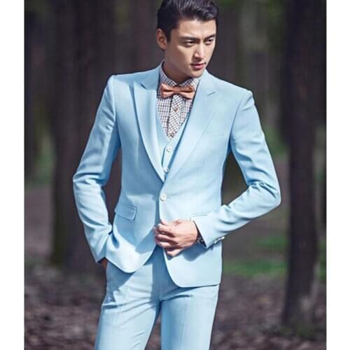 Mens Suit One Button 3 Pieces Formal Business Wedding Suits Blazer Jacket Tux Vest & Trousers