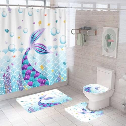 Home Decor Waterproof Shower Curtain Set with 12 Hooks Toilet Covers Bath Mat Bathroom Non-slip Rug Polyester Fabric Washable